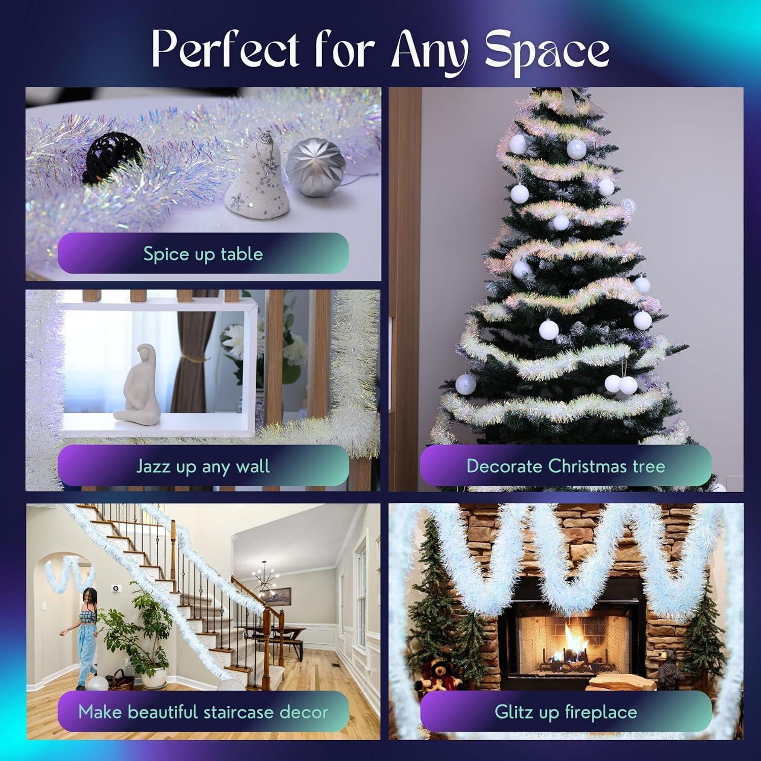 Tinsel Garland Christmas Ornaments – Premium Polar Light Film Garlands for Decoration – Multiple Colors Reflective Christmas Party Decor