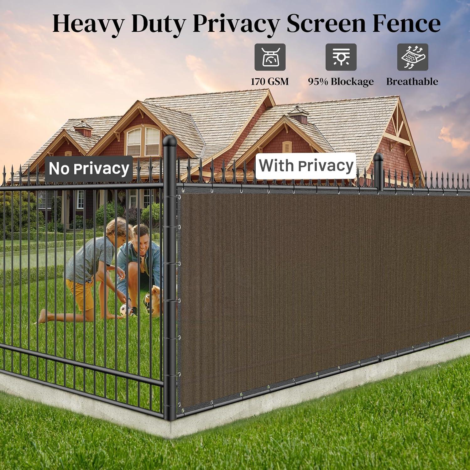 Brown 6FT x 50FT Heavy Duty Privacy Fence Screen with Copper Grommets