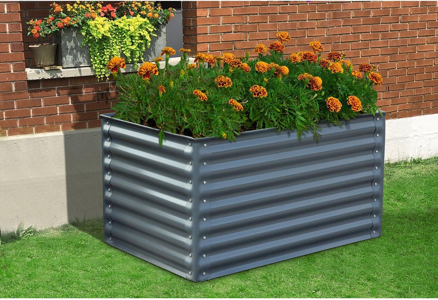 Hanover 24"x 59"x 24" Gray Steel Raised Garden Kit