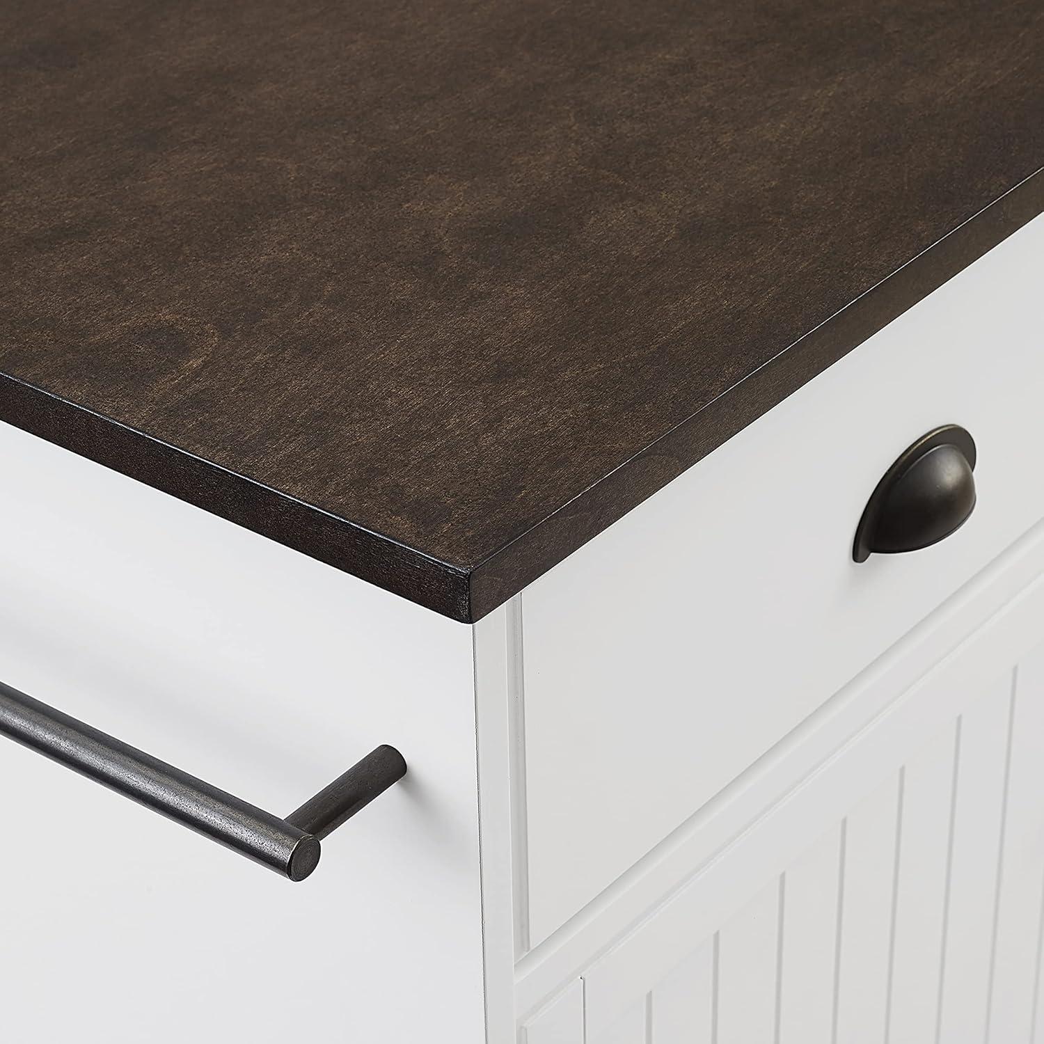 Crosley Shoreline Kitchen Island White/Dark Brown: Adjustable Shelves, Towel Bar, MDF & Veneer Storage Cart