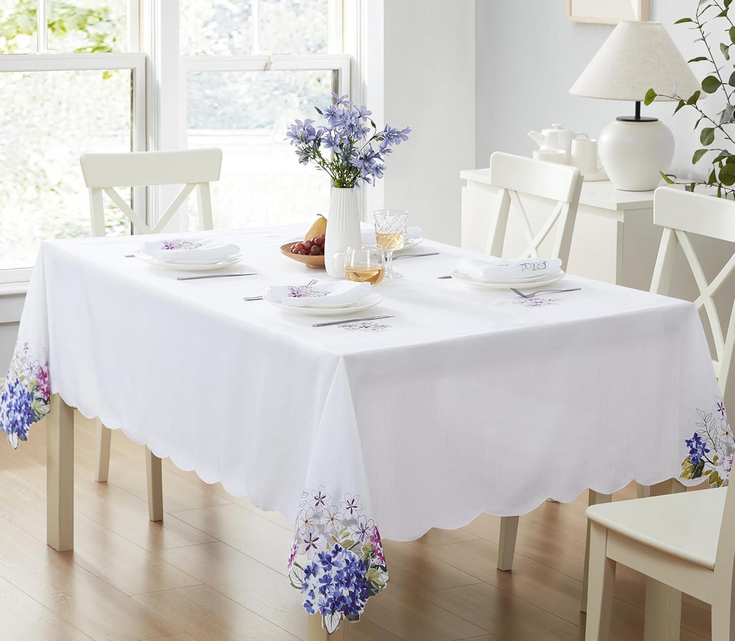 Spring Hydrangea Floral Cutwork Tablecloth - Multicolor - 60x102 - Elrene Home Fashions