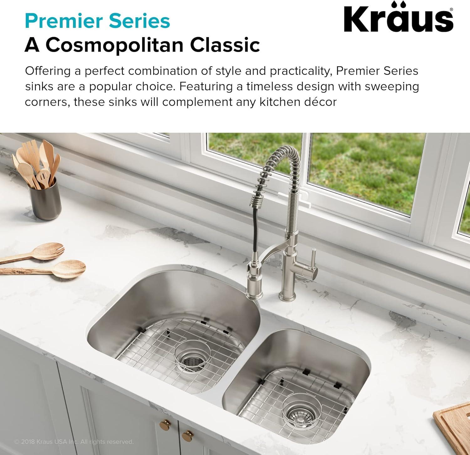 KRAUS Premier 35-inch L 16 Gauge Undermount 60/40 Double Bowl Stainless Steel Kitchen Sink