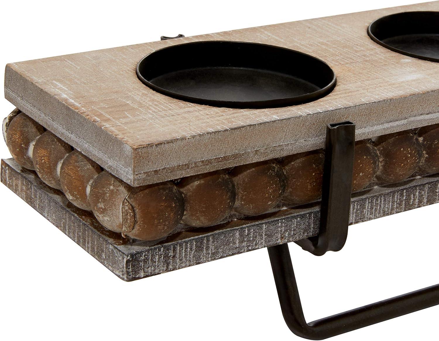 DecMode 5 Holder Brown Wooden Pillar Candelabra