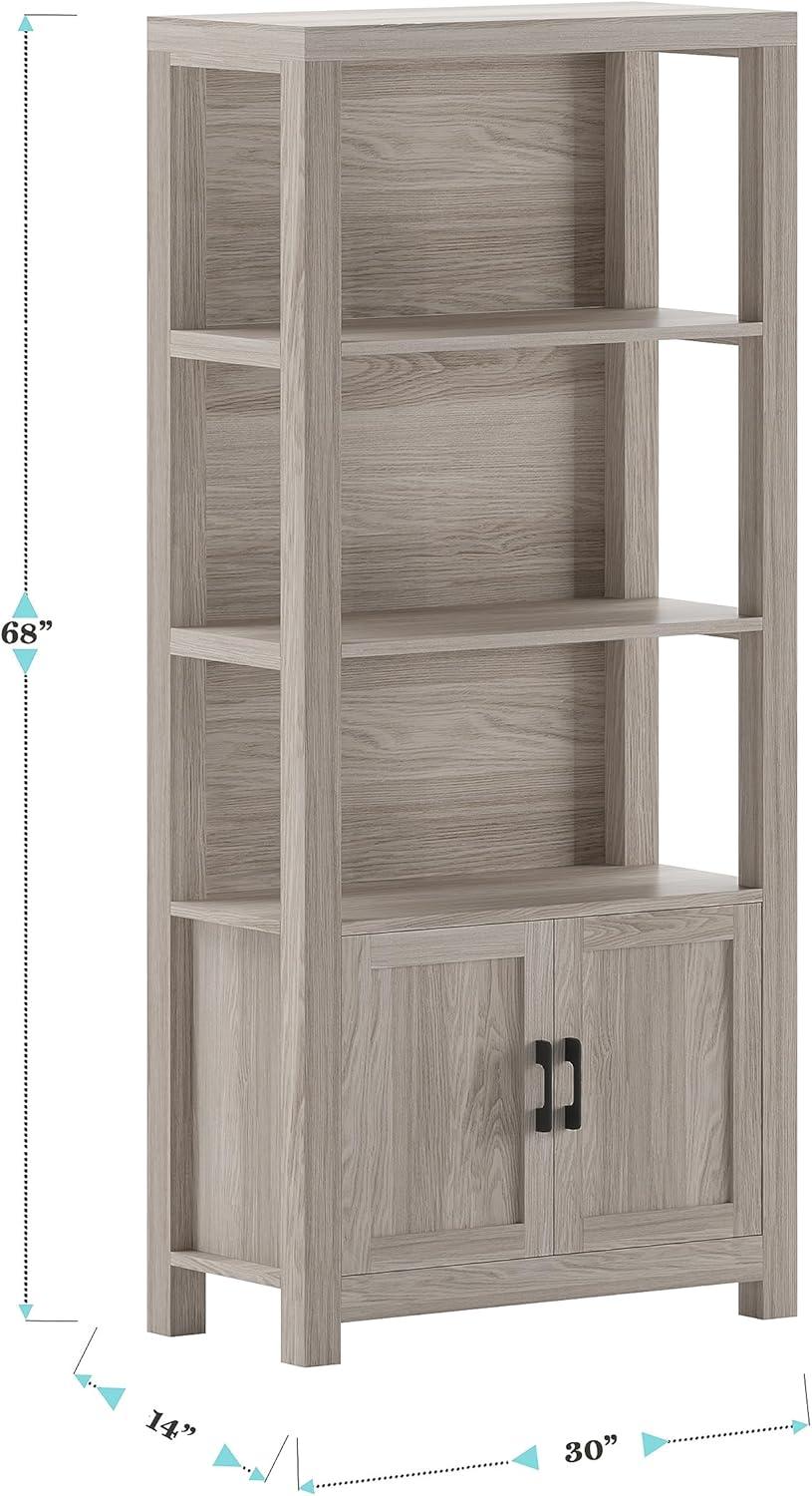 Martha Stewart 68" Gray Wood Shaker Bookcase with Storage Cabinet