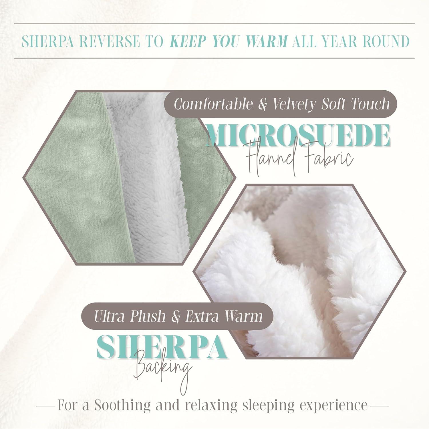 Elegant Comfort Reversible and Plush Flannel Fleece Sherpa Throw- Lightweight Soft and Cozy- All Season Decorative Throw, Perfect for Lounging, 50 x 60 inches, Mint Green