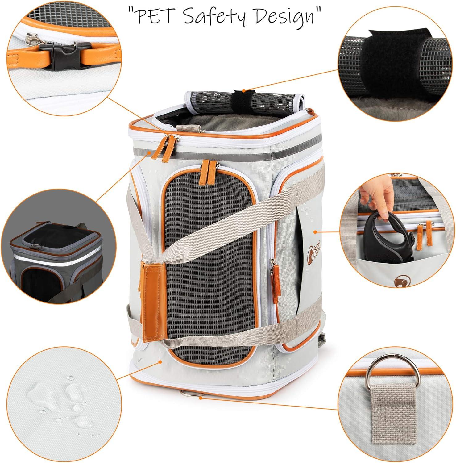 Gray and Orange Airline Approved Soft Sided Dog Carrier Backpack