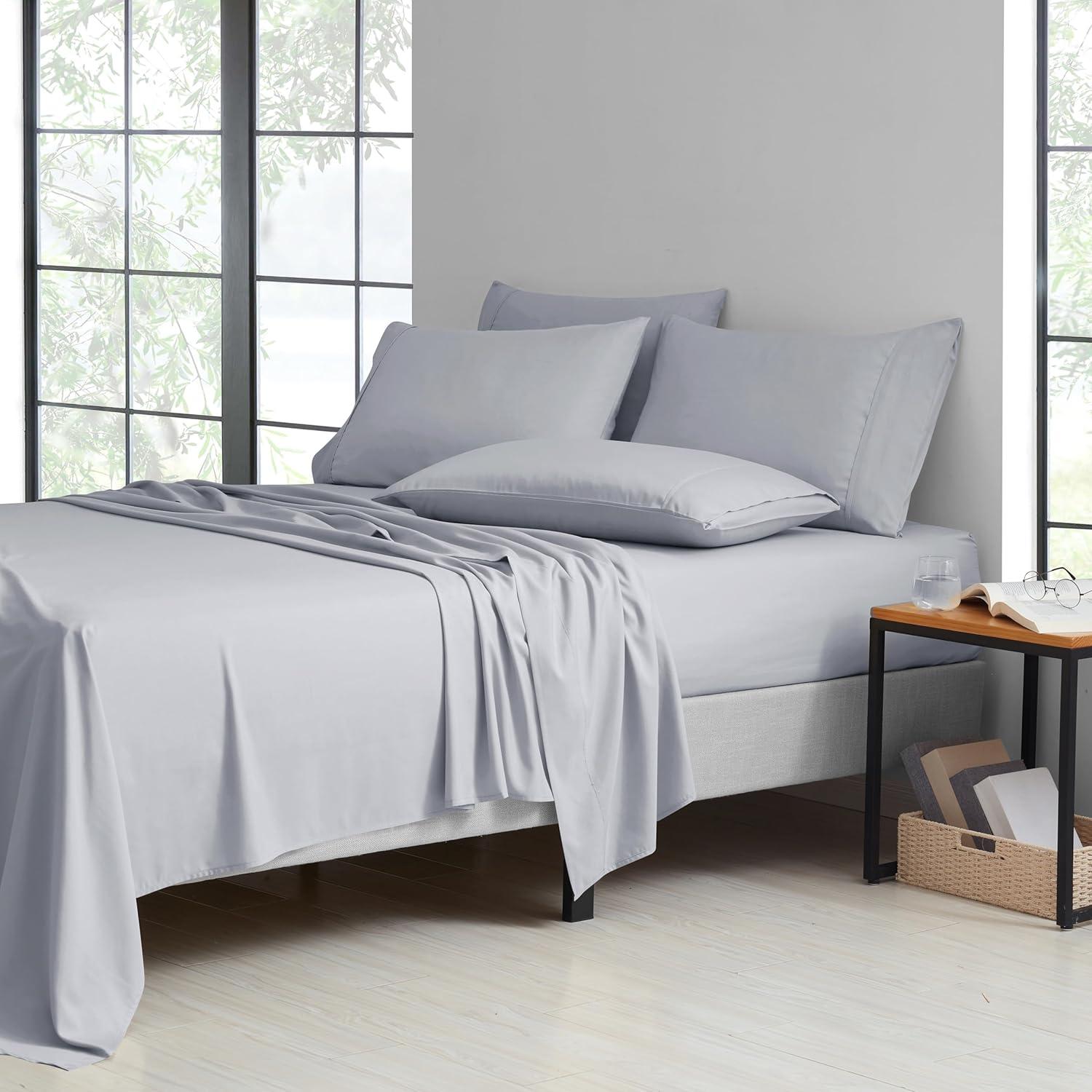 Silver Grey Queen Cotton Polyester 6-Piece Sheet Set