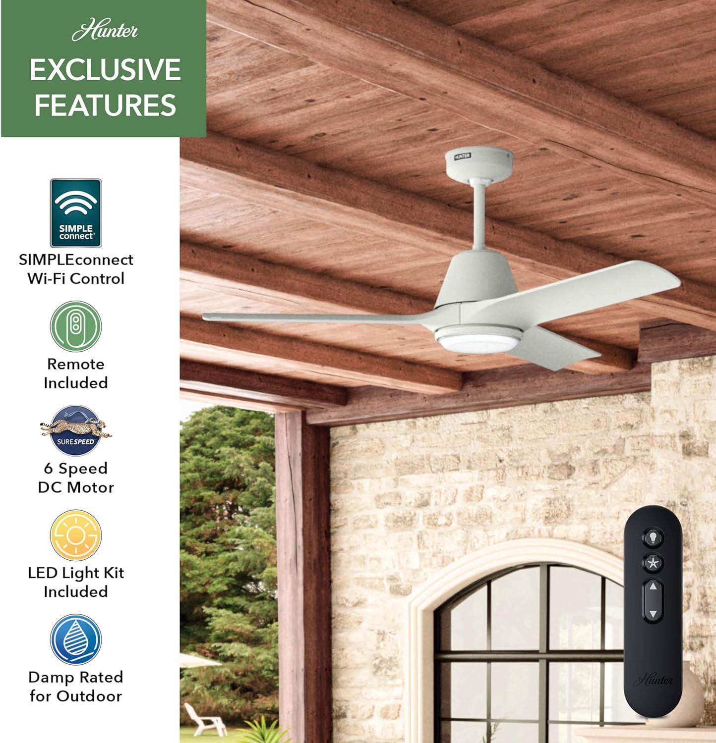 Hunter 52 Inch AeronautWi-Fi ENERGY STAR® Damp Rated Ceiling Fan With Lights And Remote