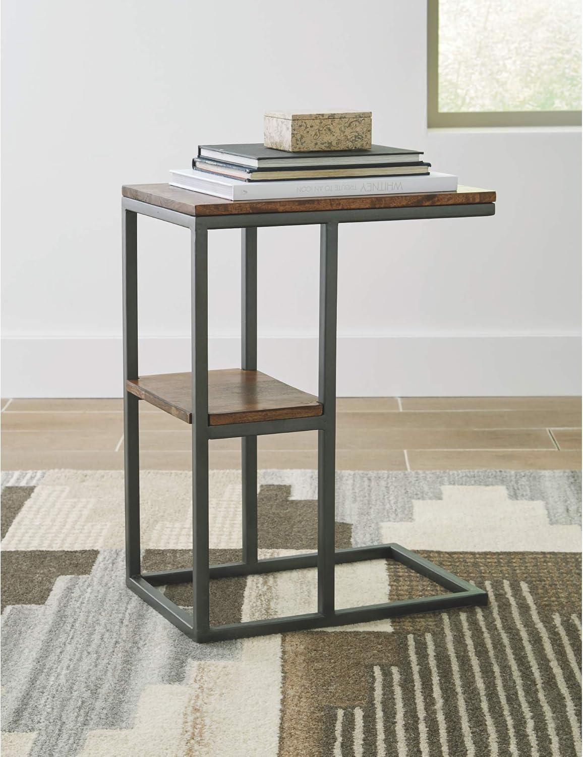 Forestmin Rectangular Brown Wood and Black Metal Accent Table