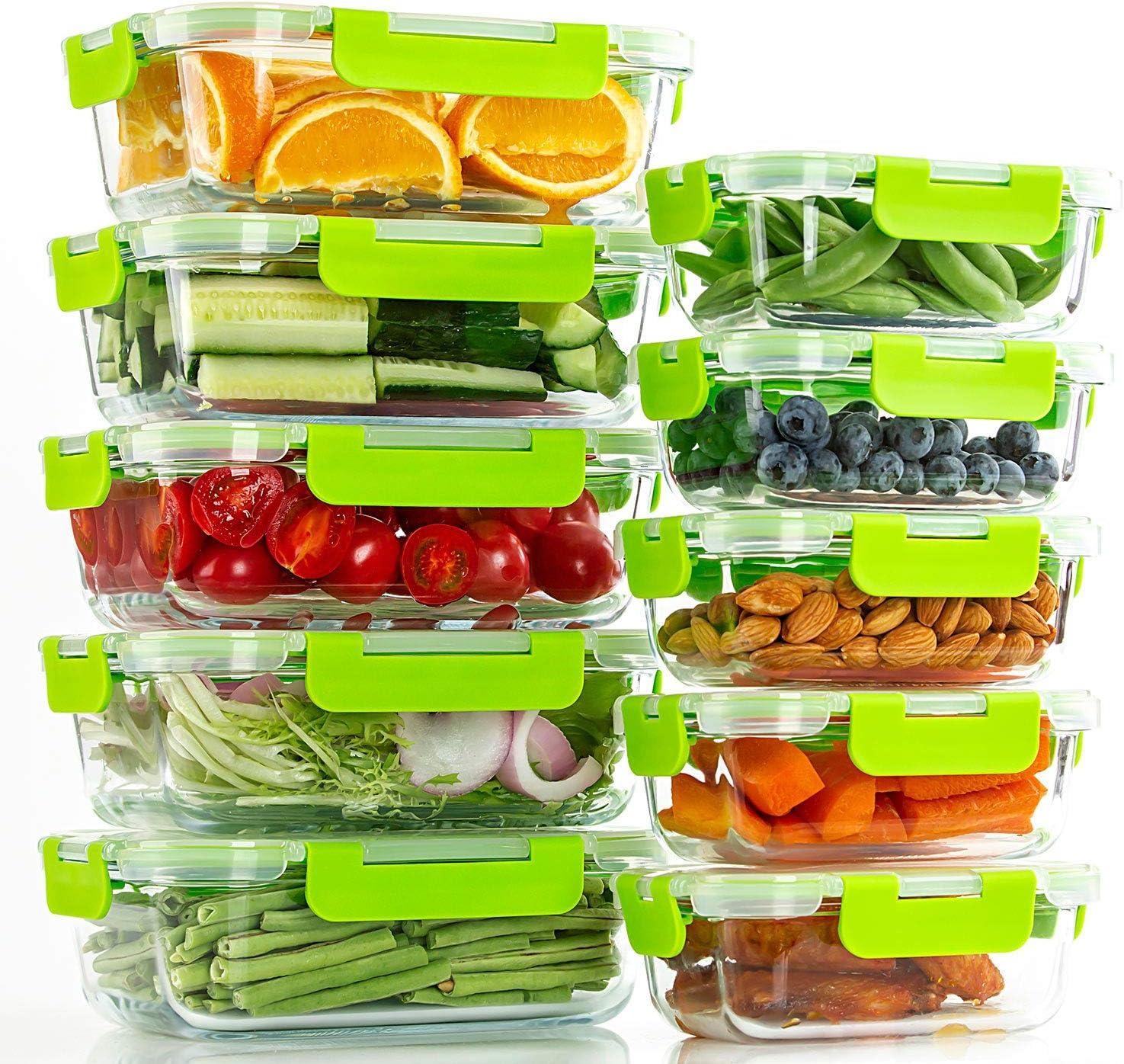 C CREST Glass Containers for Food Storage with Lids, [10-Pack] Meal Prep Containers for Kitchen, Home Use, BPA Free