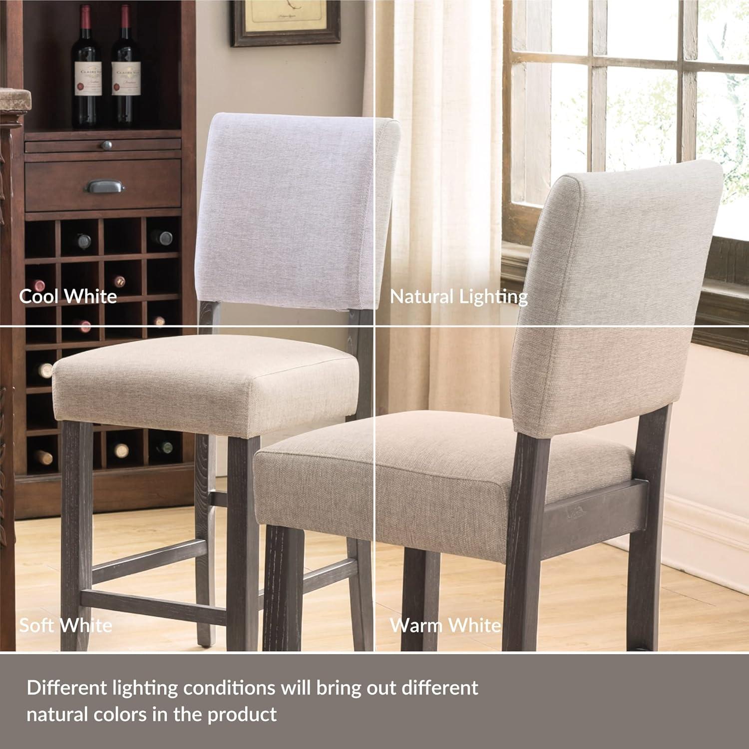 Set of 2 Counter Height Barstools Gray - Leick Home: Upholstered Linen, Padded Back, Wood Frame