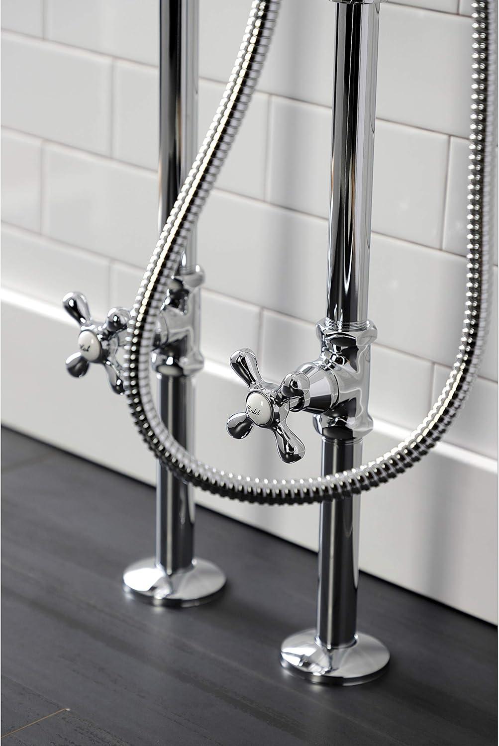 Kingston Brass Kingston Three-Handle 2-Hole Freestanding Clawfoot Tub Faucet Package with Supply Line and Stop Valve