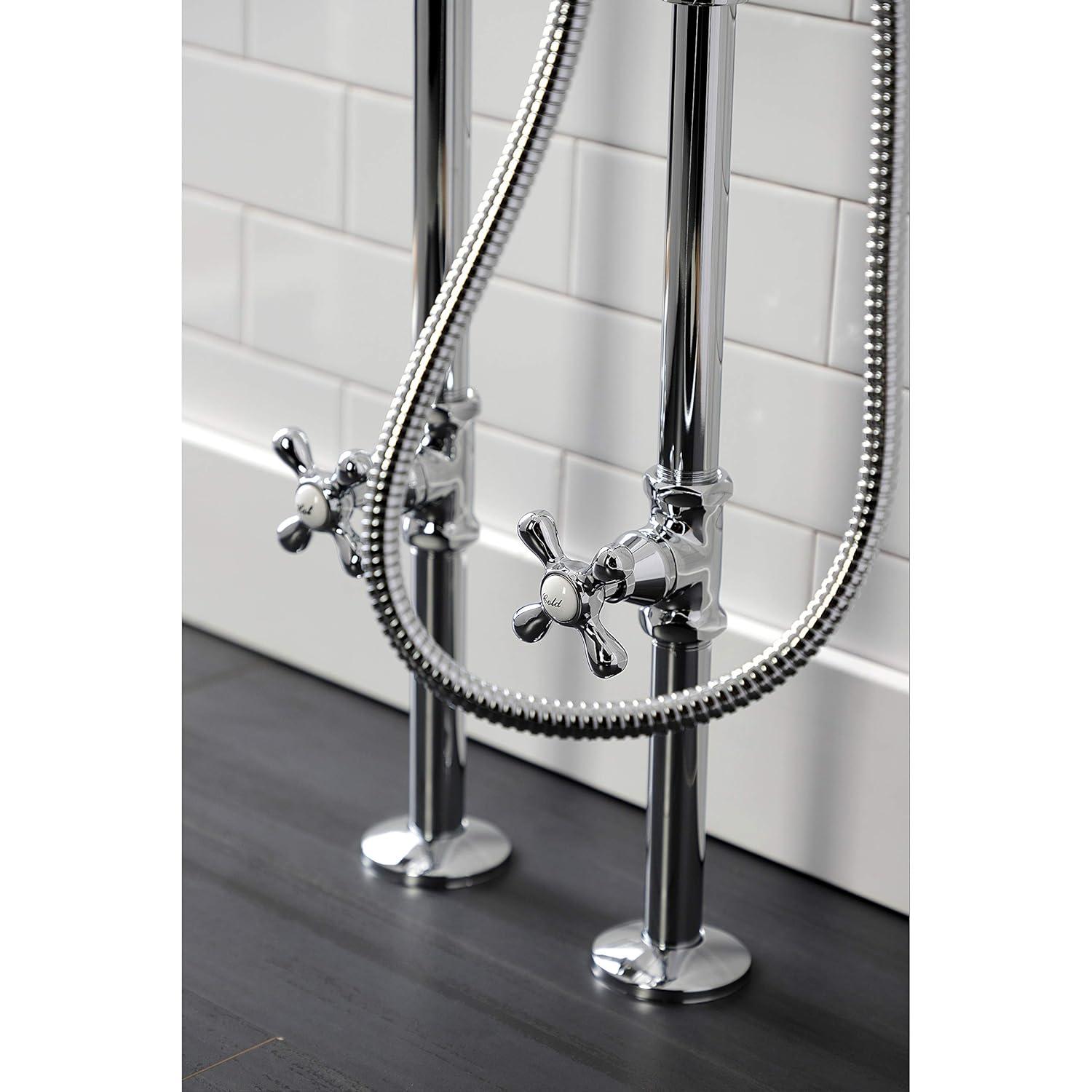 Kingston Brass CCK226K1 Kingston Brass Kingston Three-Handle 2-Hole Freestanding Clawfoot Tub Faucet Package with Supply Line and Stop Valve