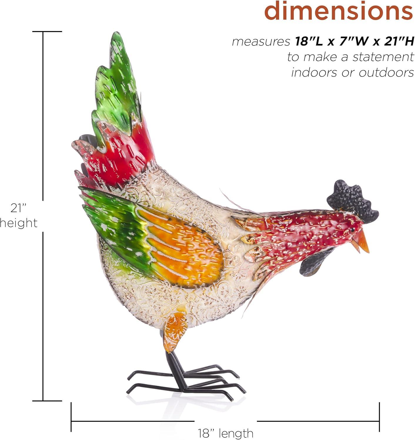 21" Multicolor Metal Pecking Hen Lawn Decoration