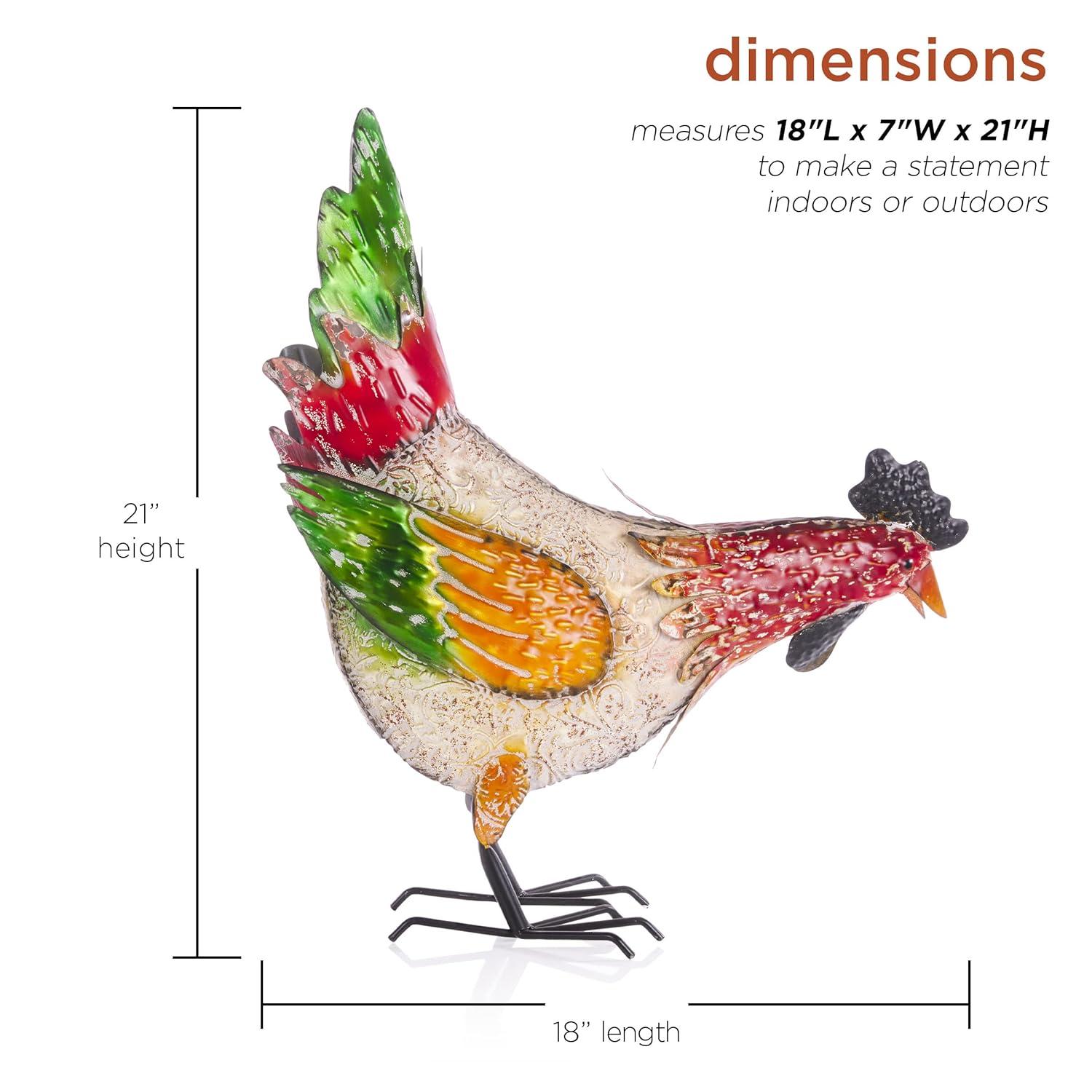 21" Multicolor Metal Pecking Hen Lawn Decoration