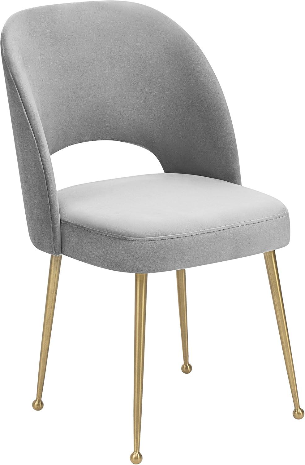 Swell Light Grey Velvet Side Chair with Gold Steel Legs