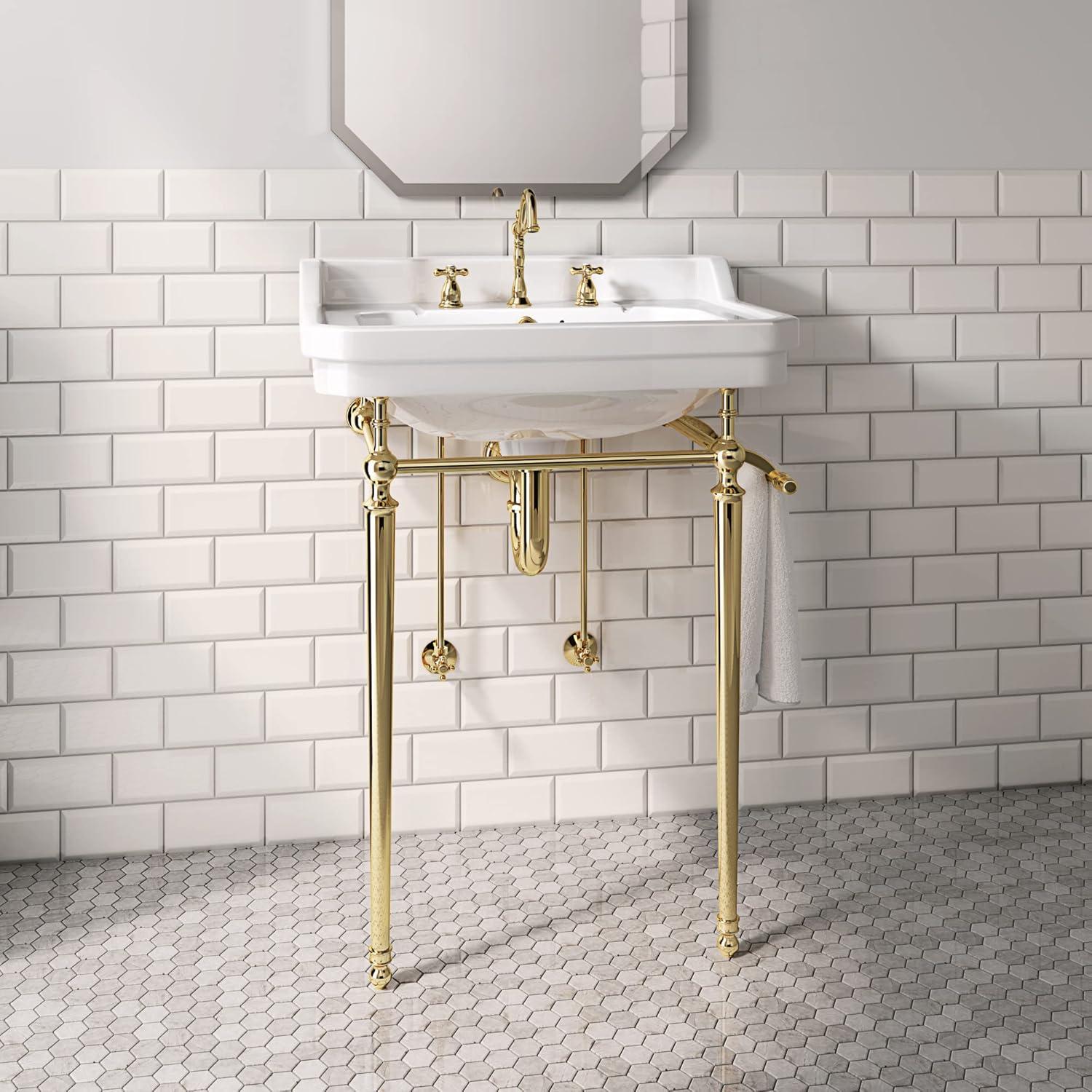 Polished Brass Victorian Widespread Bathroom Faucet with Cross Handles