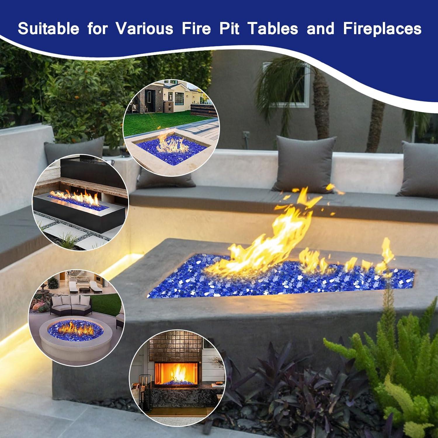 10 lb Fire Glass for Propane Fire Pit, 1/2" Gorgeous Reflective Fireplace Glass Rocks, Cobalt Blue