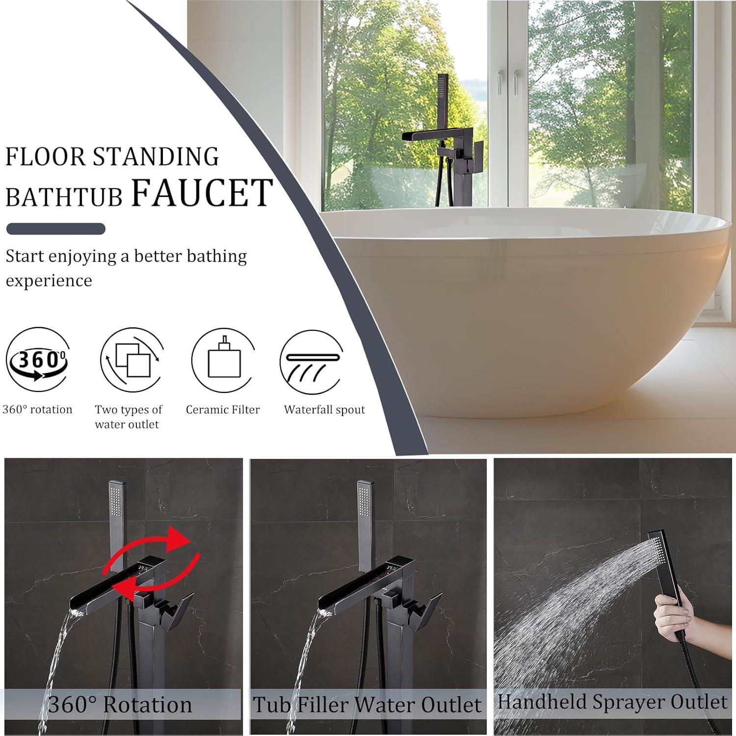 Bathroom Freestanding Tub Filler with Diverter