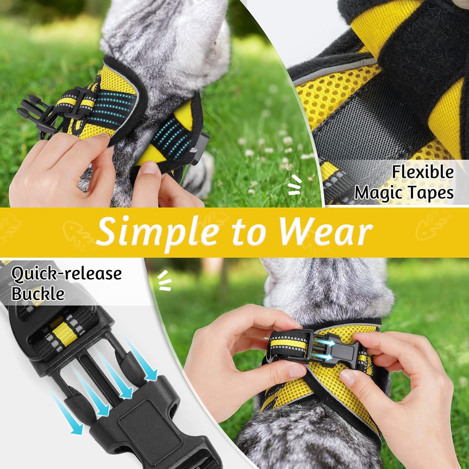 rabbitgoo Cat Harness and Leash Set for Walking Escape Proof, Adjustable Soft Kittens Vest with Reflective Strip for Small Cats, Comfortable Outdoor Vest, Yellow