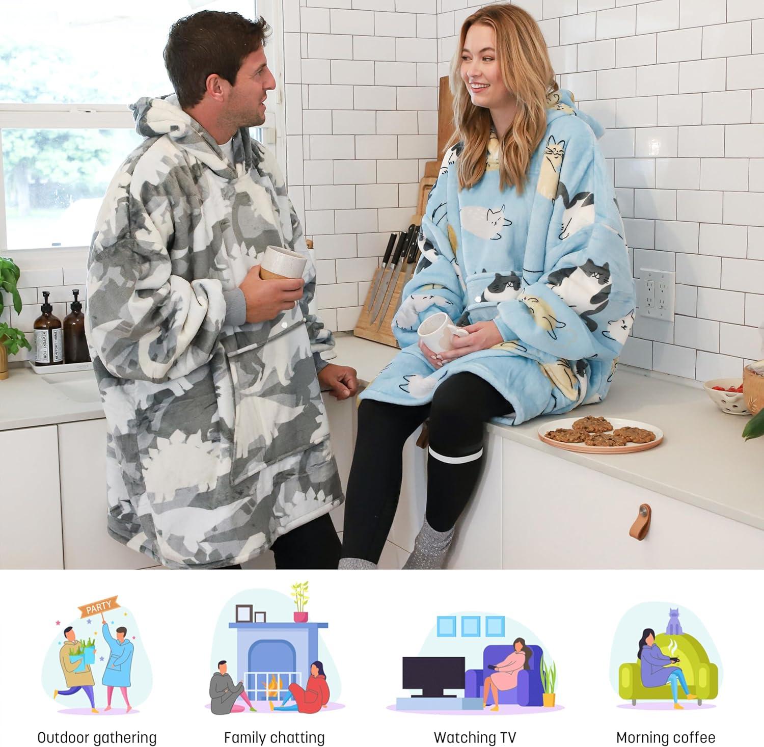 Catalonia Catalonia Oversized Hoodie Blanket Sweatshirt, Wearable Fleece Giant Pullover for Men Women