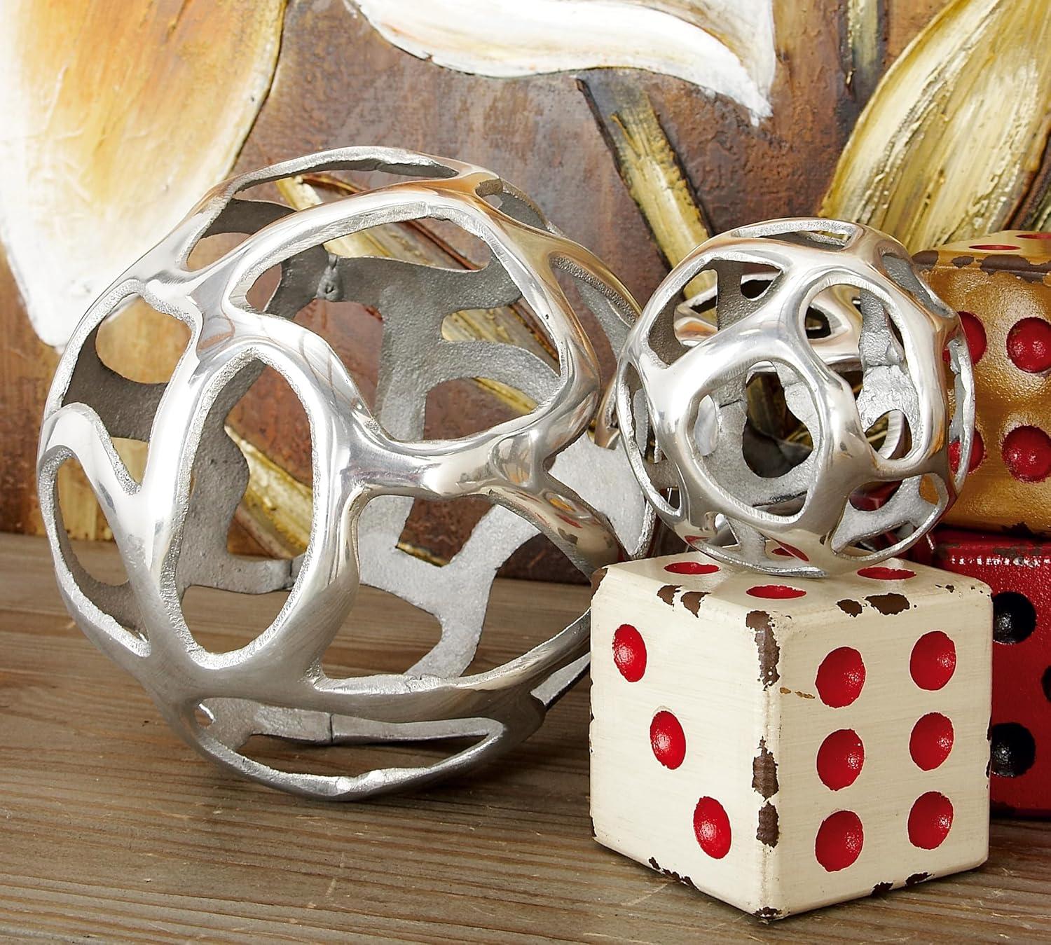 Olivia & May Set of 3 Decorative Aluminum Balls Silver : Textured Orb Sculptures for Tabletop Decor
