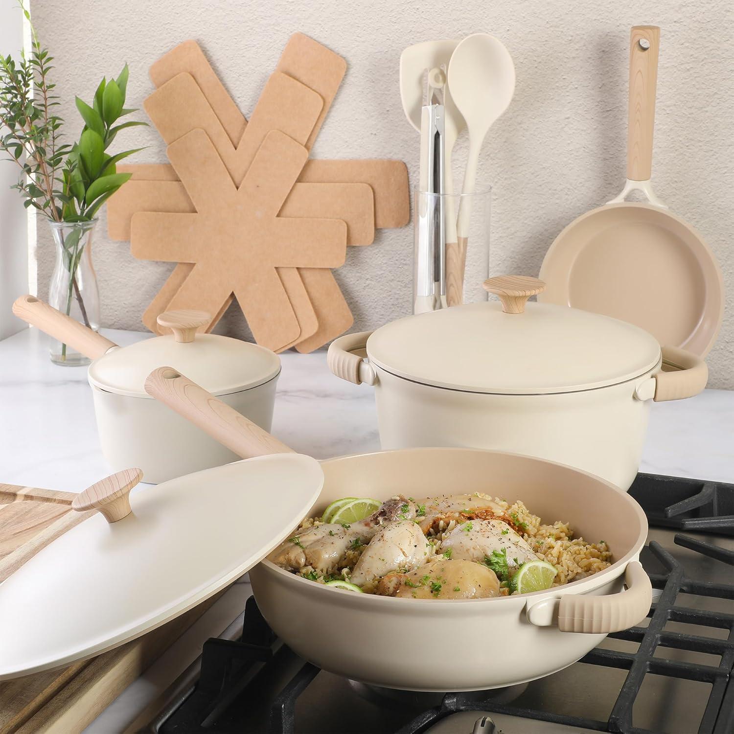 Gibson Elite Folkstone 13 Piece Pots and Pans Durable Cast Aluminum PFA Free Non stick Ceramic Cookware Set