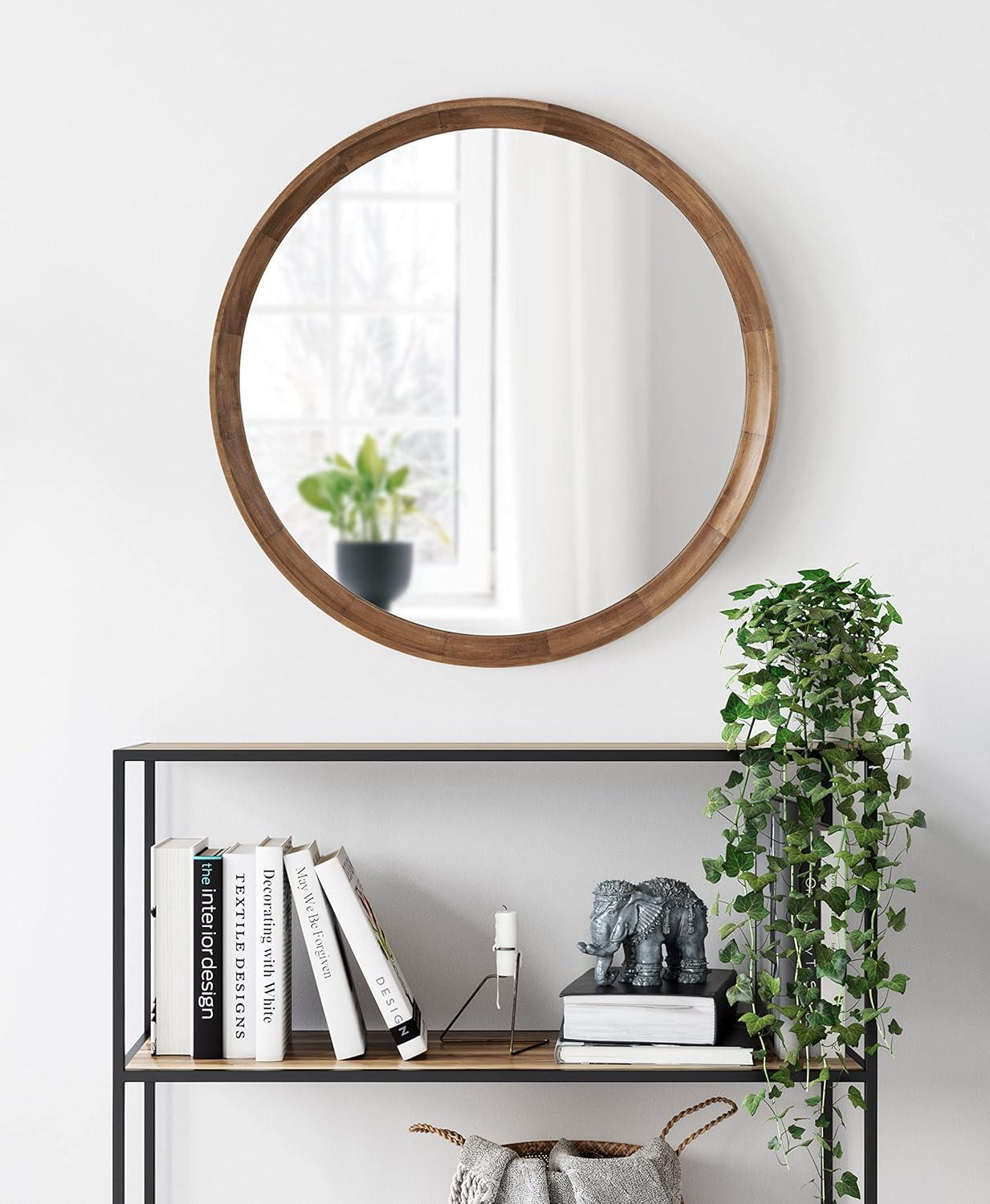 Kate and Laurel Hatherleig Round Wood Round Mirror, 30" Diameter, Natural
