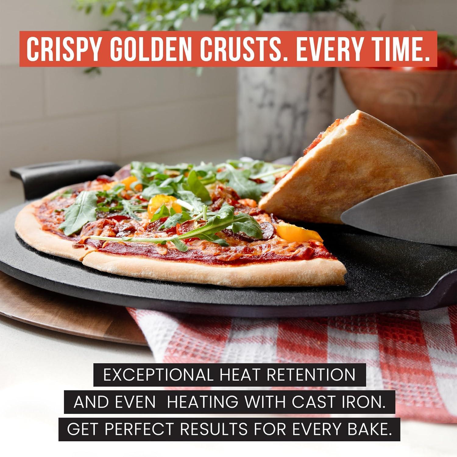 15-Inch Black Cast Iron Round Pizza Pan with Handles