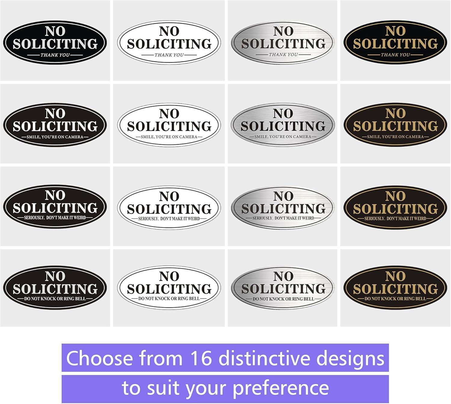 No Soliciting Sign, No Solicitors Sign for Front Door, 2 Pack Self-Adhesive Aluminum Metal No Solitation Do Not Knock or Ring Bell Sign, 7.0 x 3.0 inches Weather Resistant Signs for Home Doorbell Busi