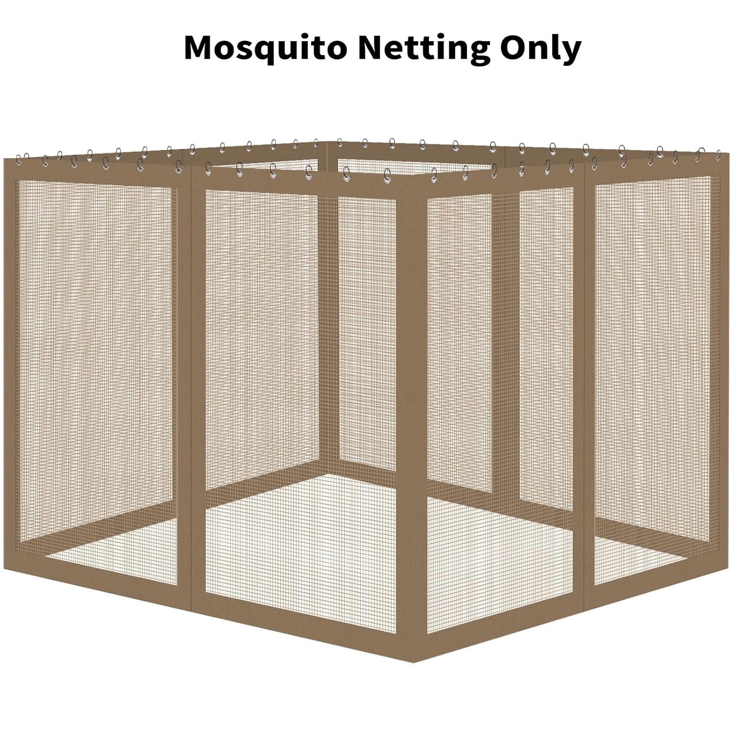 Gazebo Universal Replacement Mosquito Netting, 10'x10' Gazebo Netting Outdoor, 4-Panel Screen Walls for Outdoor Patio with Zipper (Mosquito Net Only) (Brown)