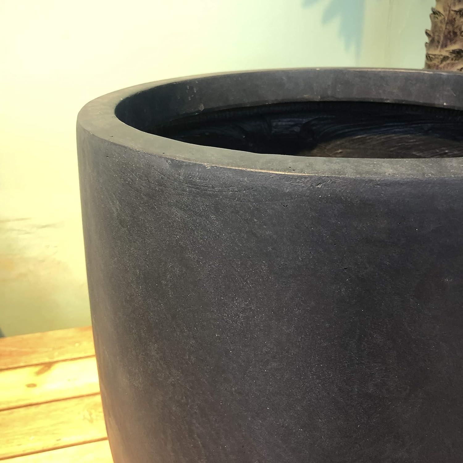 Rosemead Home & Garden, Inc. 17" Wide Kante Modern Concrete/Fiberglass Indoor Outdoor Planter Pot Charcoal Gray: Weather-Resistant