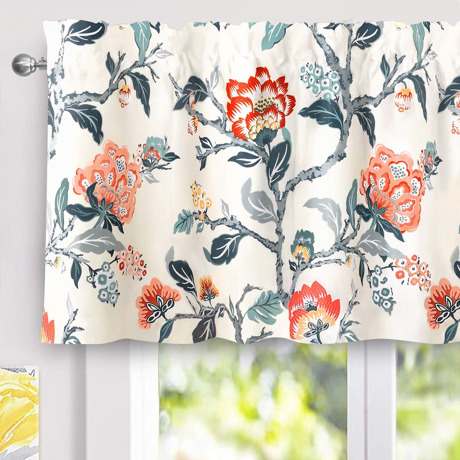 DriftAway Ada Floral Lined Thermal Insulated Room Darkening Blackout Grommet Window Curtains, 2 Panels, 52" x 72", Ivory Orange Teal