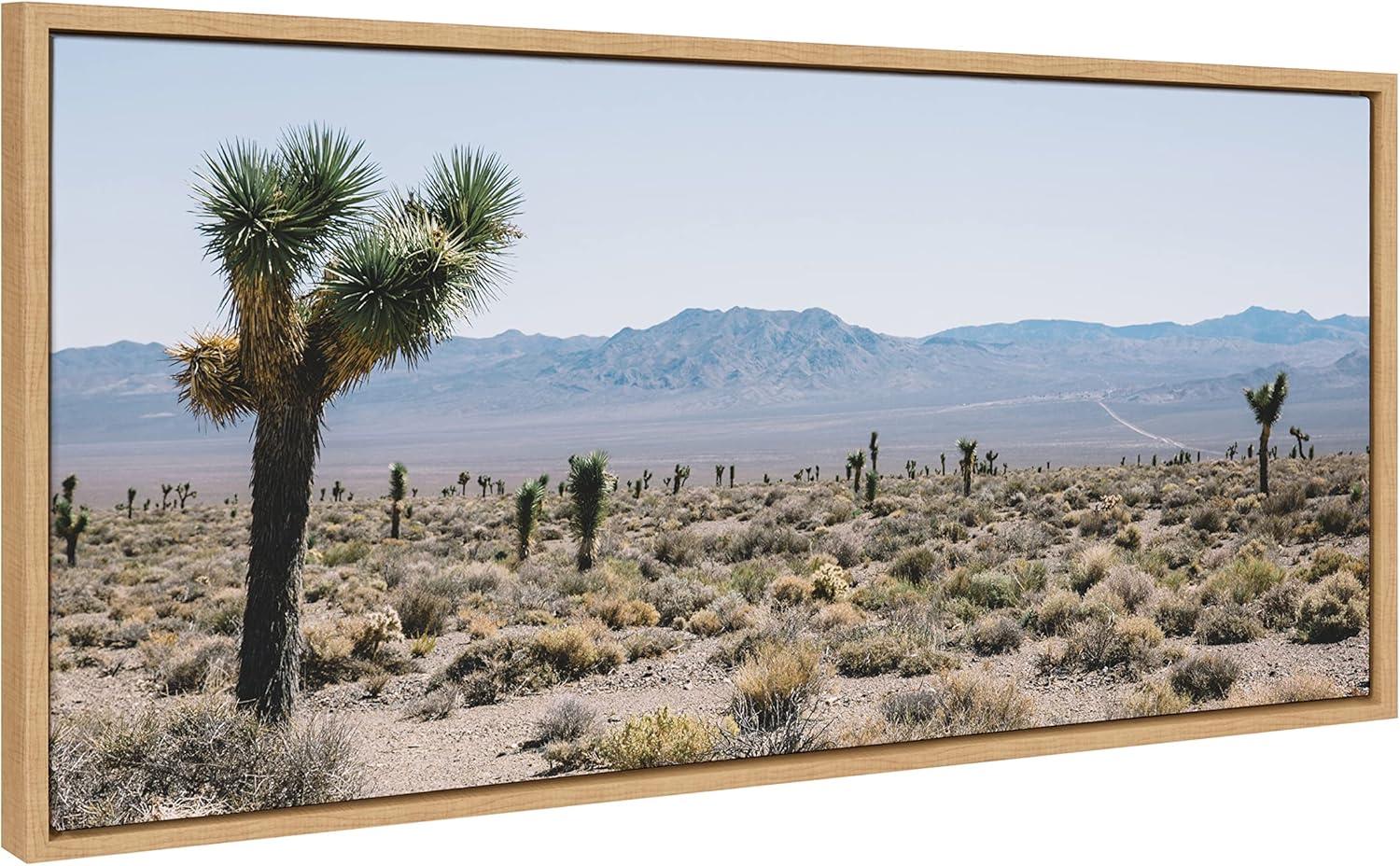 Kate and Laurel Sylvie Desert Views Framed Canvas Wall Art by Patricia Hasz of Patricia Rae Photography, 18x40 Panel Natural, Desert Landscape Catus Art Wall Décor