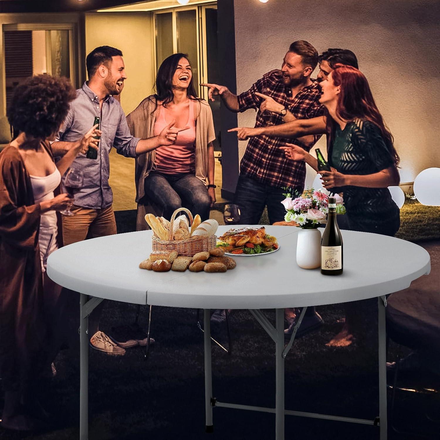 MoNiBloom Plastic Round Folding Table, Portable Foldable Party Banquet Table for Camping Dining Outdoor Picnic