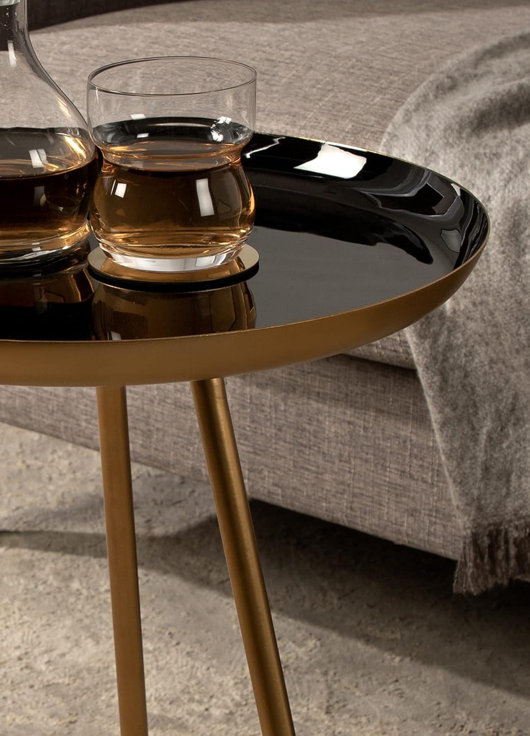 Kate and Laurel Laranya Round Metal Side Table, 15x15x22.5, Black and Gold