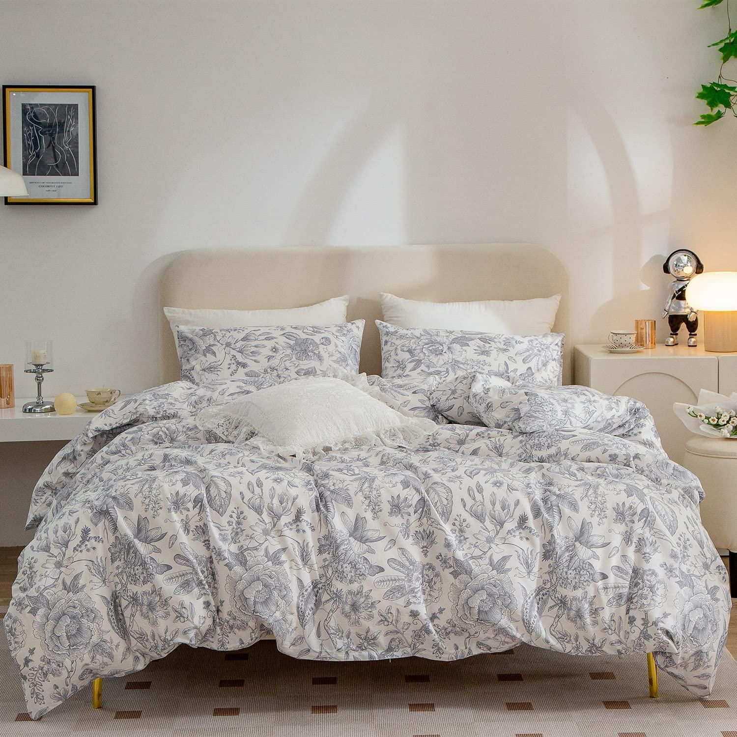 Floral Comforter Set Twin 2 Pieces Soft Cute Vintage Floral Bedding Comforter Lightweight Garden Style Floral Botanical Comforter Set for All Seasons 1 Comforter and 1 Pillowcases