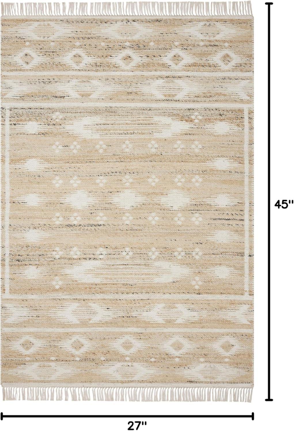 Natural Ivory Flat Woven Wool Cotton Accent Rug 2'-3" x 3'-9"