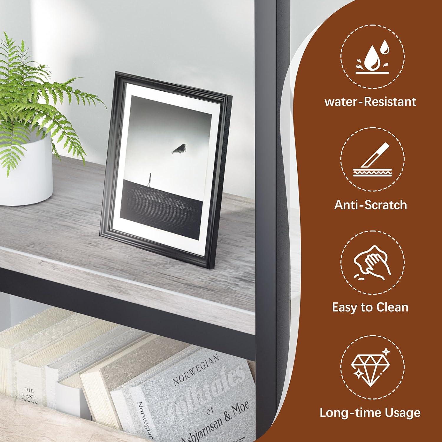 L-Shaped Corner Bookshelf, 5-Tier Industrial Bookcase with Heavy-Duty Metal Frame, Tall Storage Display Shelf for Bedroom, Living Room, and Home Office
