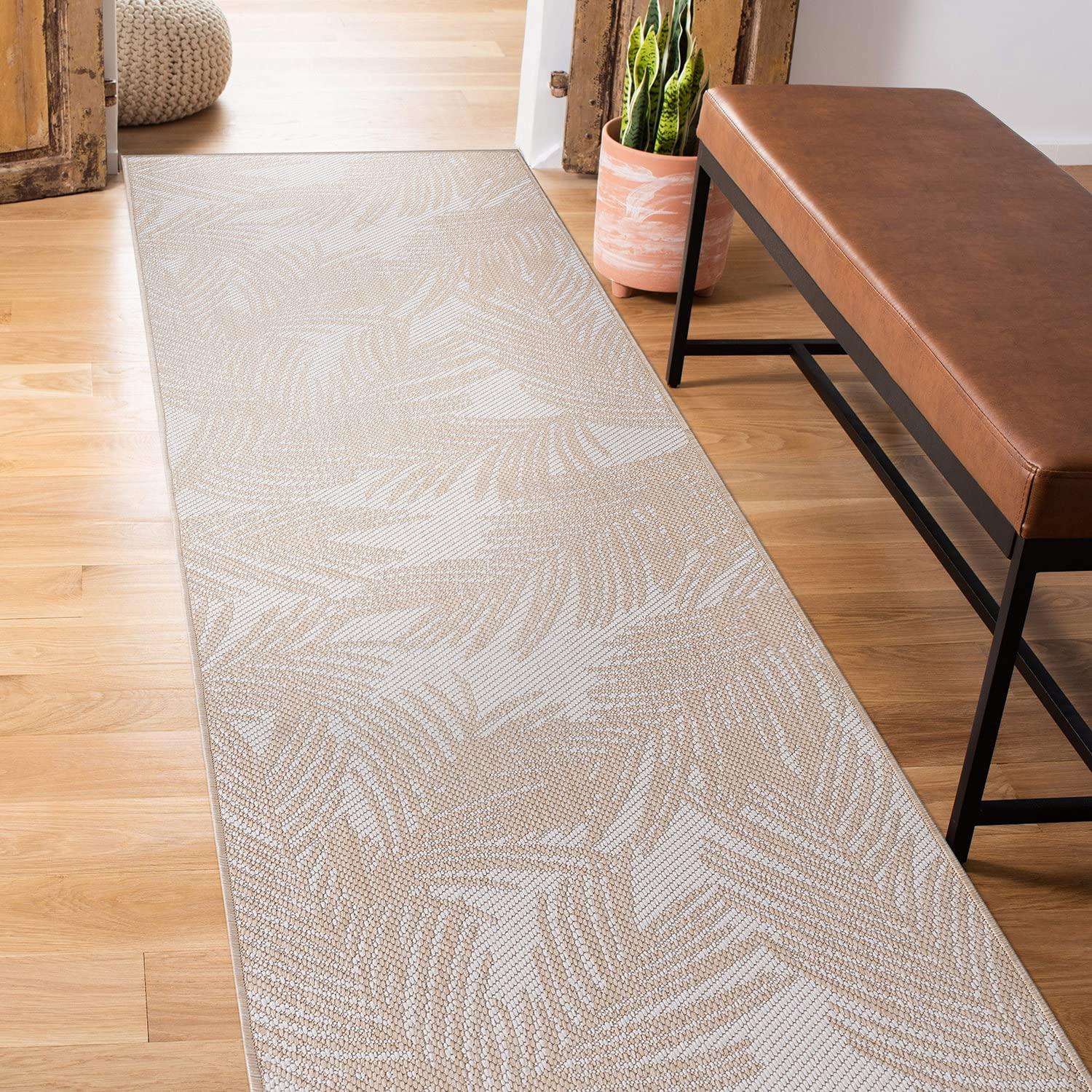World Rug Gallery Contemporary Distressed Leaves Textured Flat Weave Indoor/Outdoor Area Rug - NATURAL 2'x7'