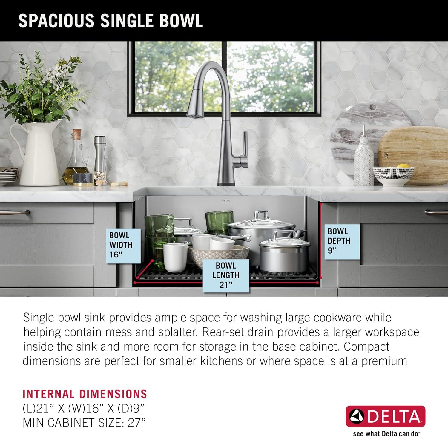 Delta Lenta™ Undermount 16 Gauge Stainless Steel Single Bowl Kitchen Sink with Accessories