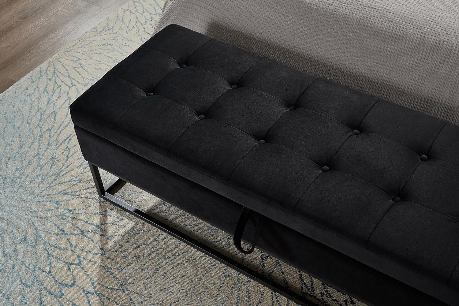 58.6" End of Bed Bench, Storage Bench with Metal Base Holds up to 500 lbs, Button Tufting Design Velvet Upholstered Bedroom Bench for End of Bed, Livingroom, Entryway, Window, Black