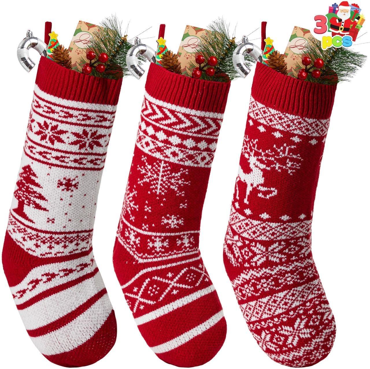 JOYFY 4pcs Knit Christmas Stockings Decoration 18" Stocking for Christmas Decorations