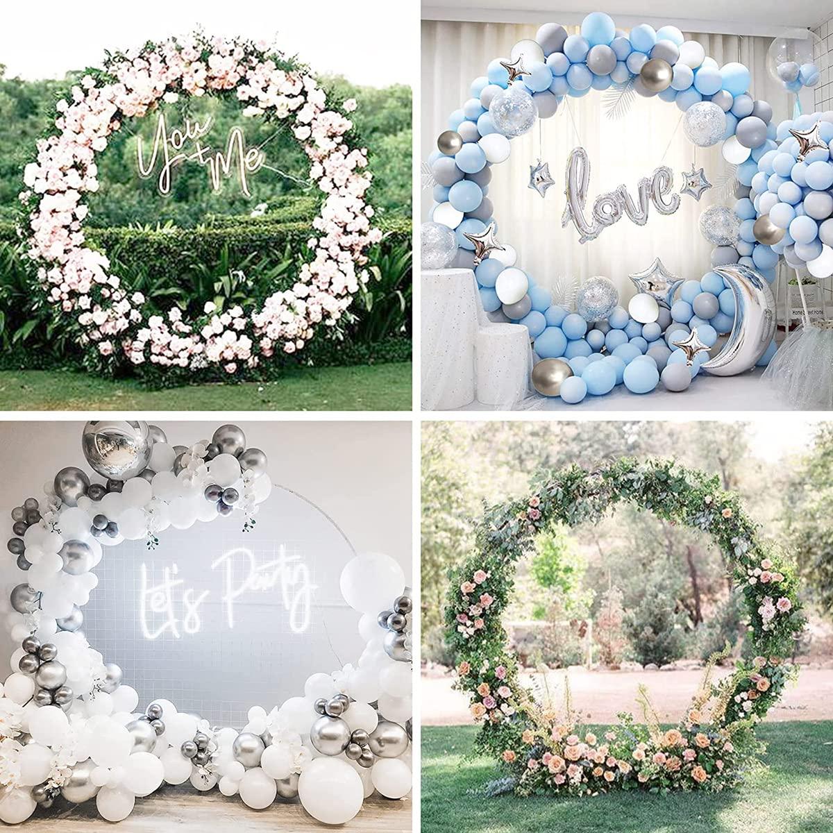 GARFANS Round Backdrop Stand 6.56FT Metal Gold Wedding Arch with Support Feet Nails Circle Balloon Arch Stand Garden Arbor Frame for Wedding Birthday Party Baby Shower Photo Background Ceremony Decor
