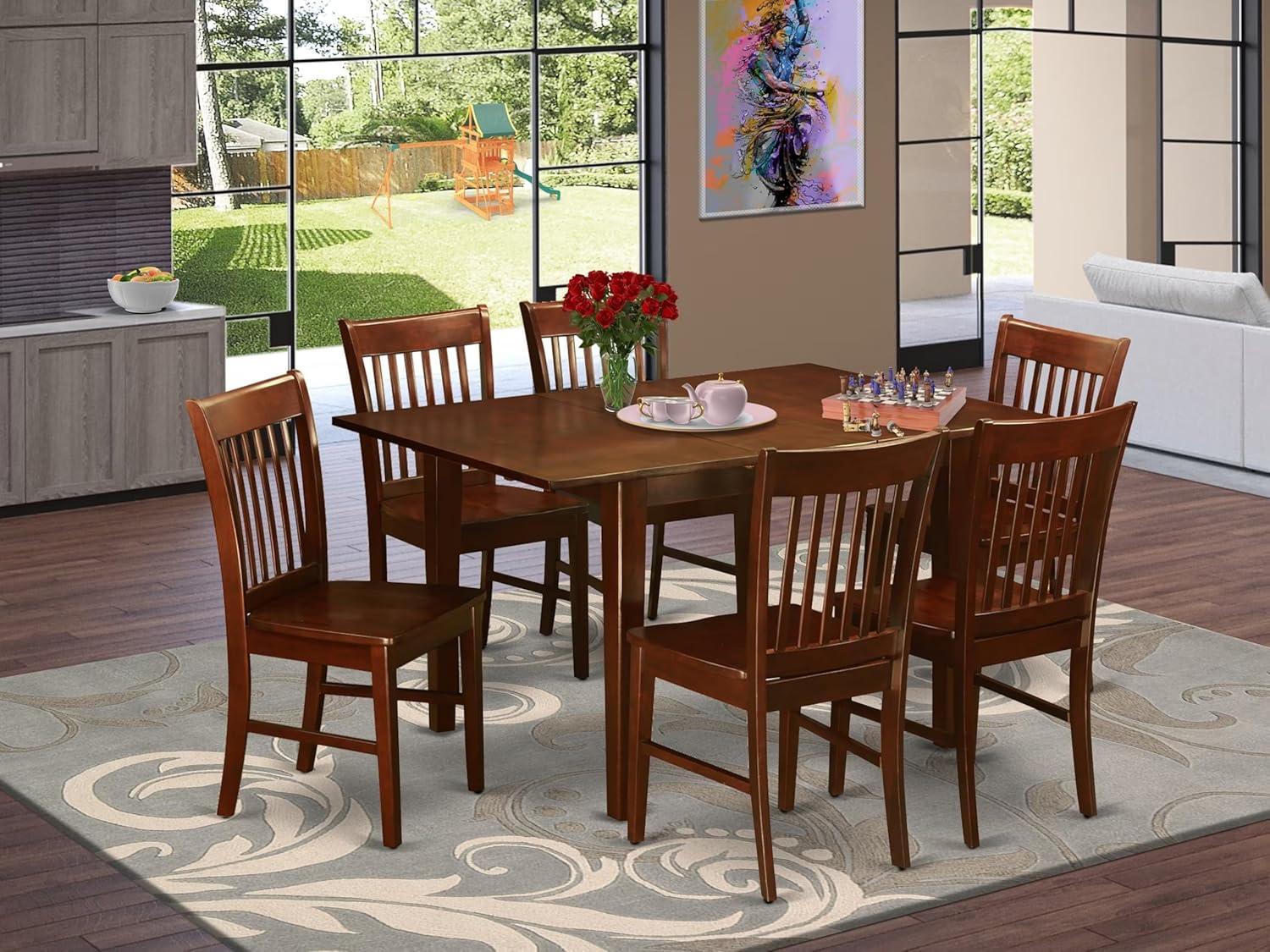 East West Furniture  7 Piece Dining Table Set- A Rectangle Wooden Table and 6 Dining Chairs, Mahogany (Seats Options) MLNO7-MAH-W