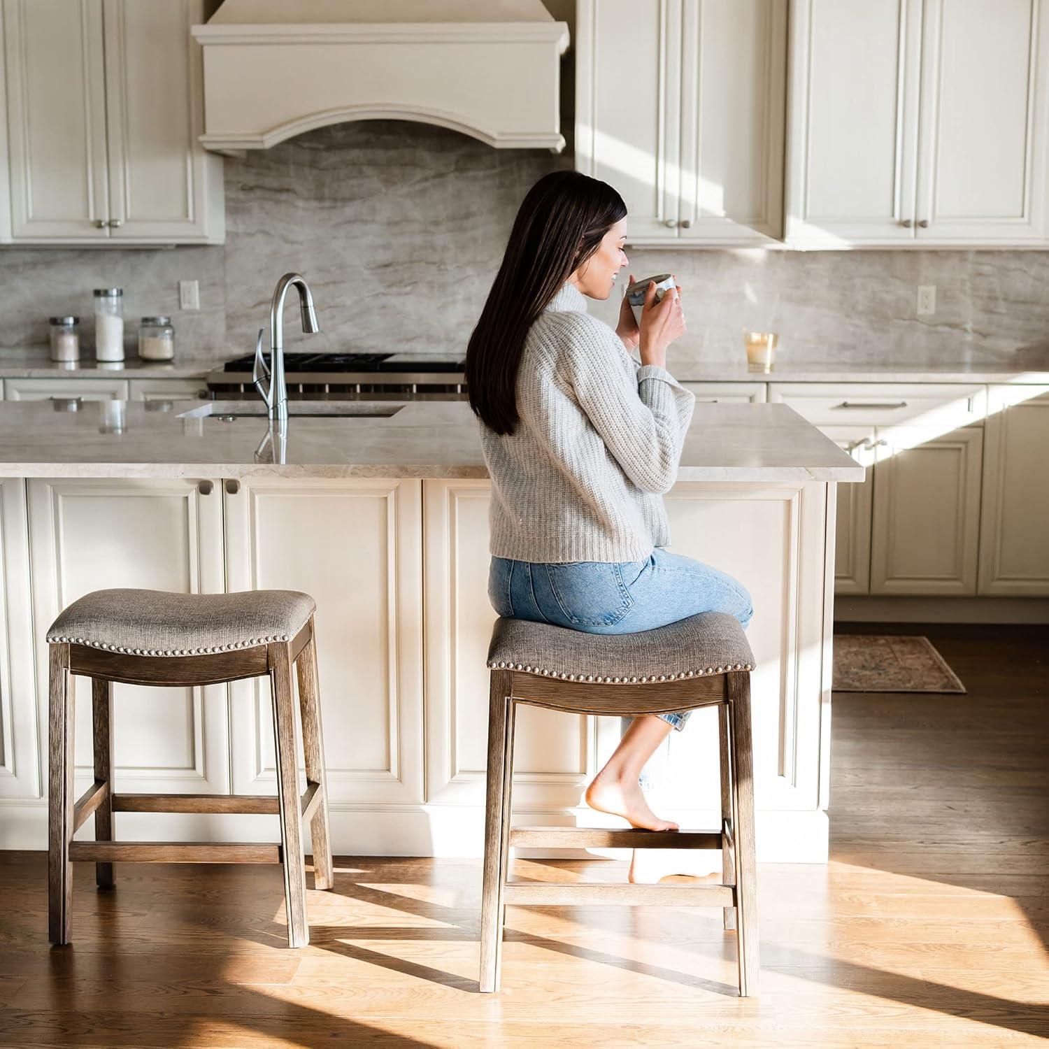 Maven Lane Adrien Backless Saddle Kitchen Counter Stool with Fabric Upholstery