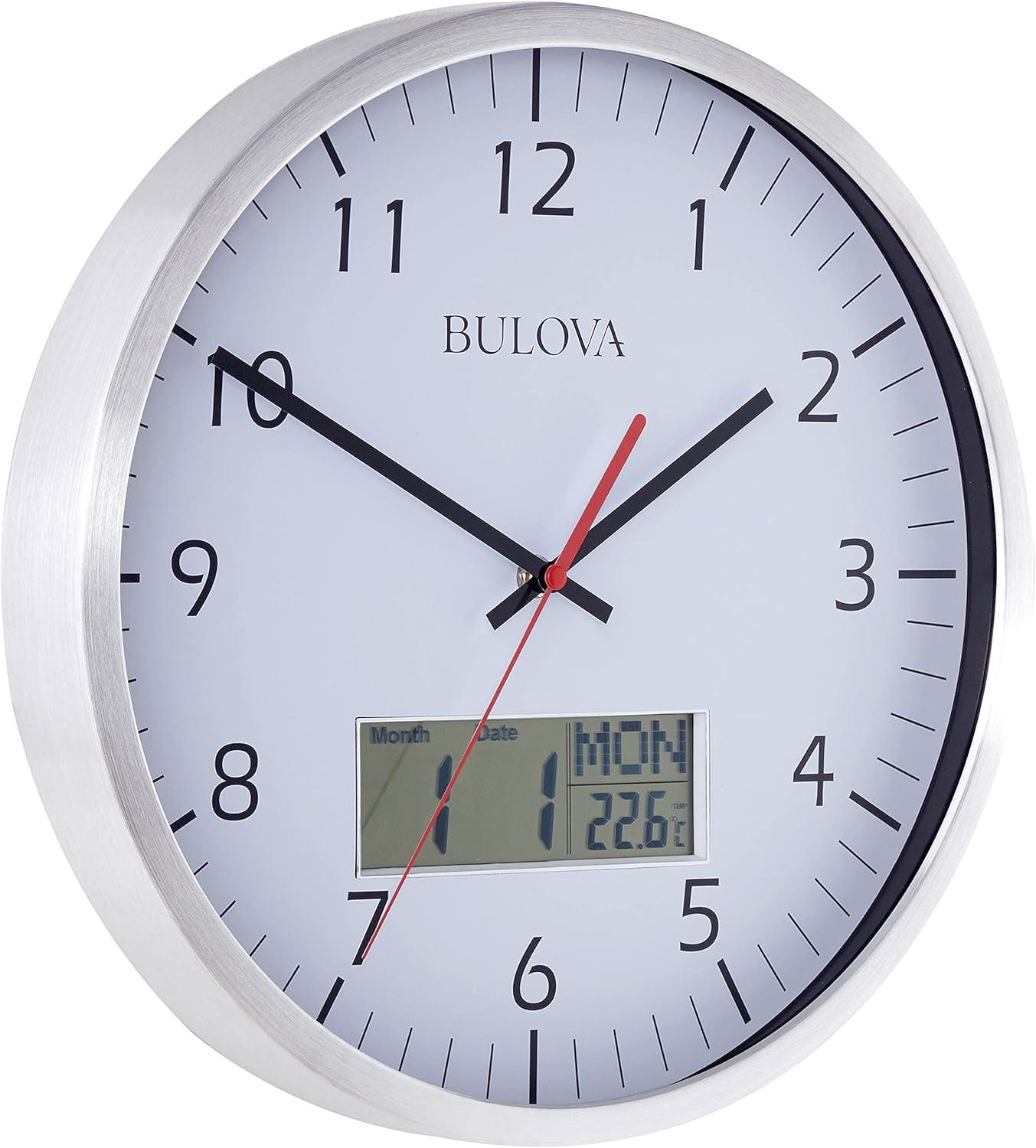 Oversized Silver Aluminum Wall Clock with Digital Display