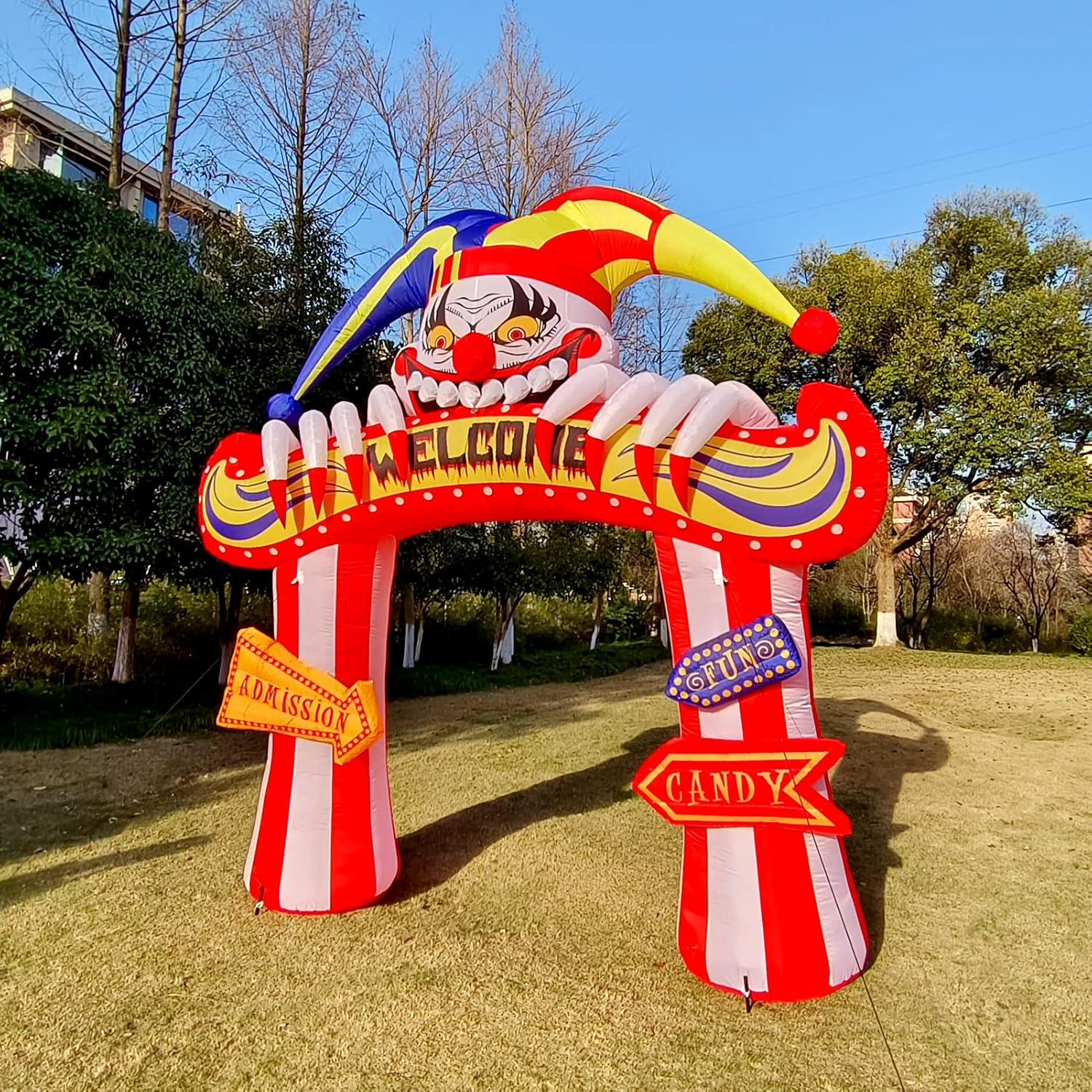 10 Ft Bright White Inflatable Clown Arch with LED Lights