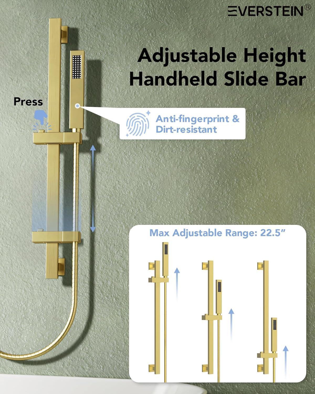 DualJetSpa Pressure-Balanced Shower System, Dual Wall Mount Showerheads with Slider Bar Handheld Spray