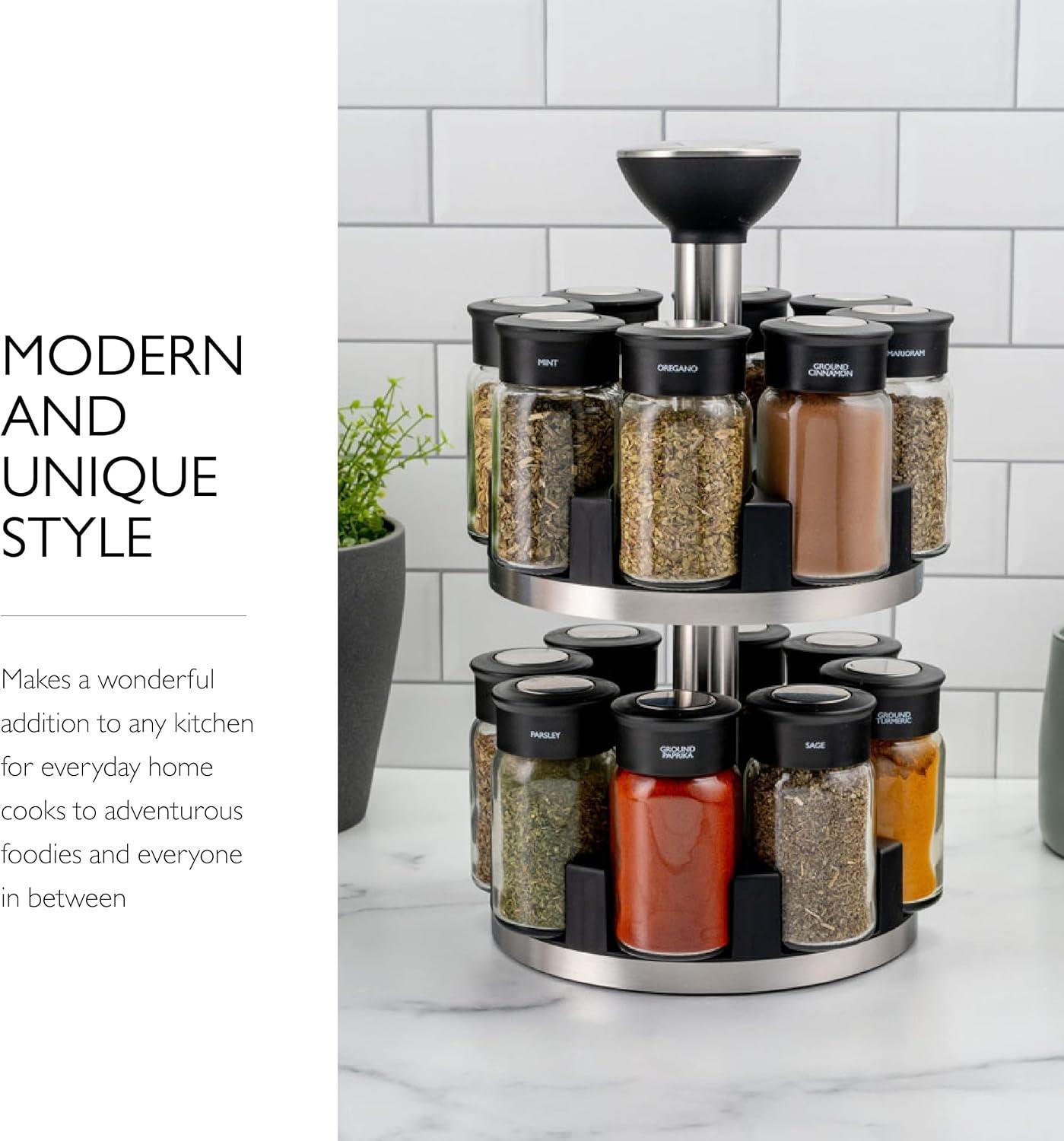 Latitude Run® Silver Stainless Steel Tiered Spice Rack - 16 Jar Manual Revolving Carousel For Easy Access